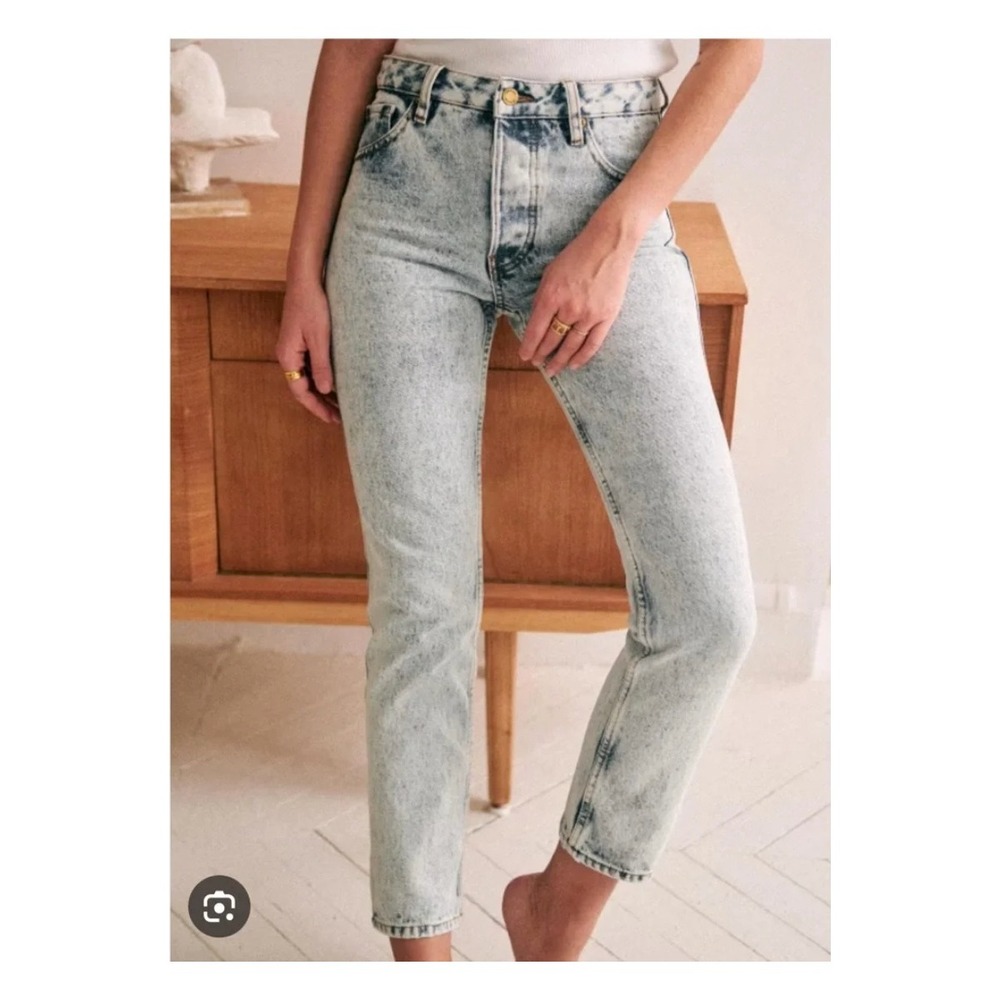 Sezane Brut Sexy Jeans High Rise Straight Leg Organic Cotton Light Blue Size 29
